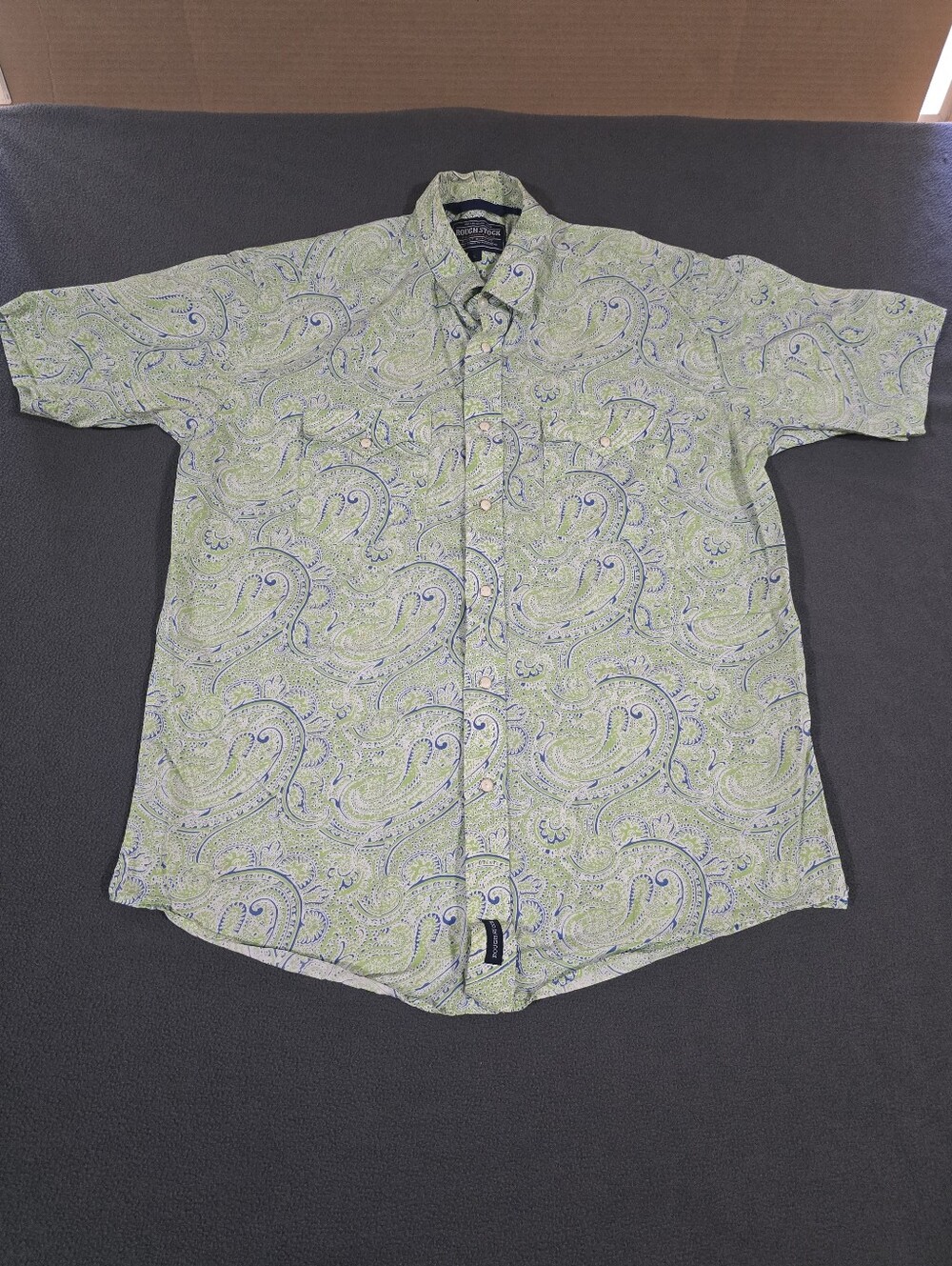Rough Stock Short-Sleeve Shirt Men L Green Blue Paisley Western Rodeo Club Artsy